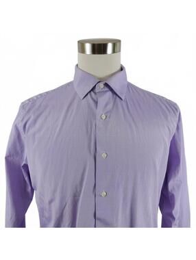 Thomas Stone Mens Button Up Purple Striped Shirt L 16-16.5